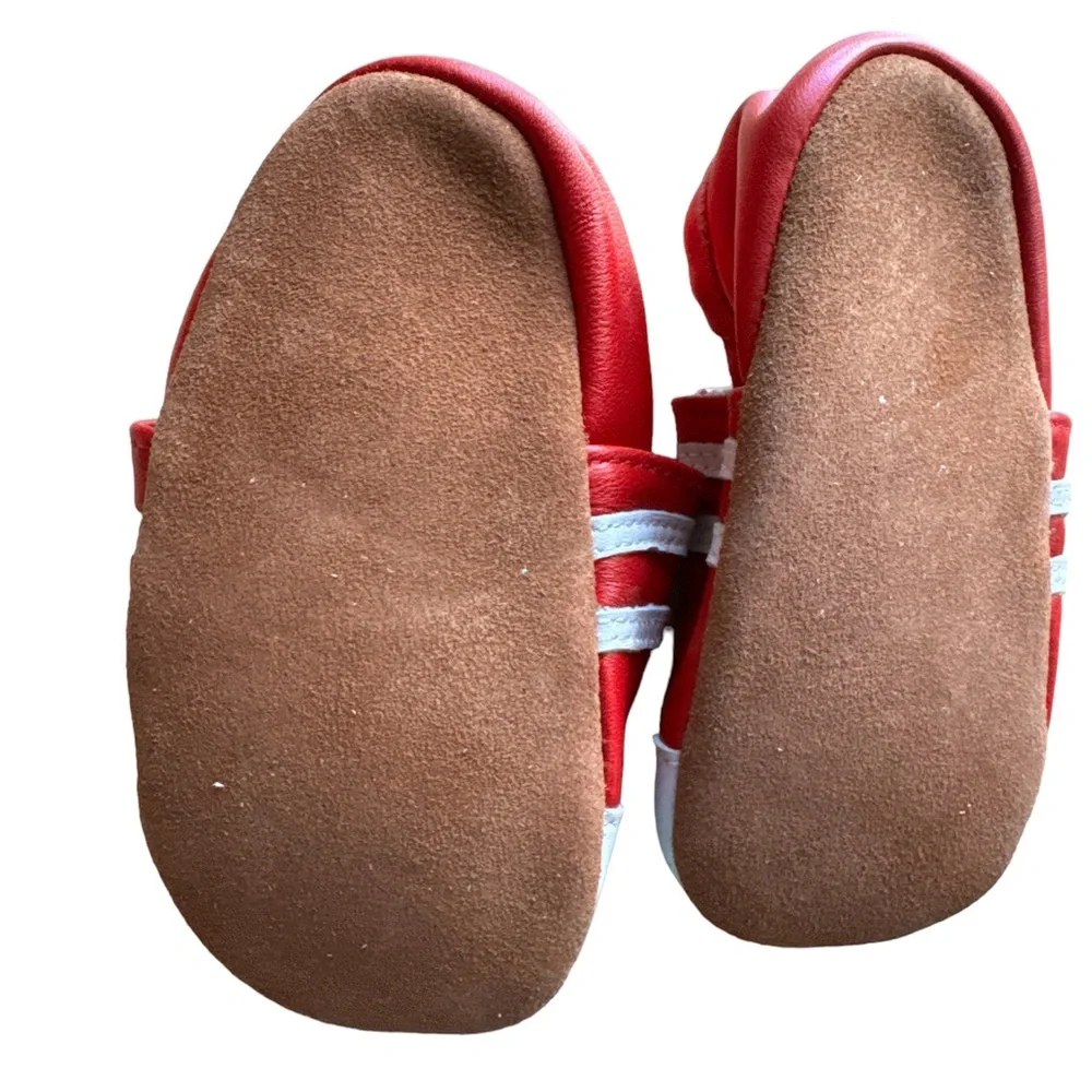 Baby Boy & Girl Leather Shoes Toddler Soft Sole First Walking Crib Red & White